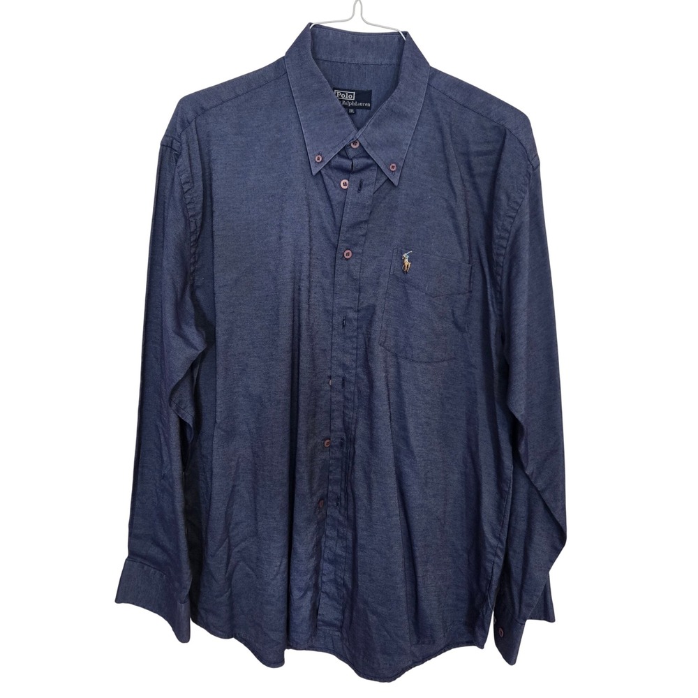 Polo Ralph Lauren Mens XXL Blue Chambray Button Down Shirt Preppy Pony Logo